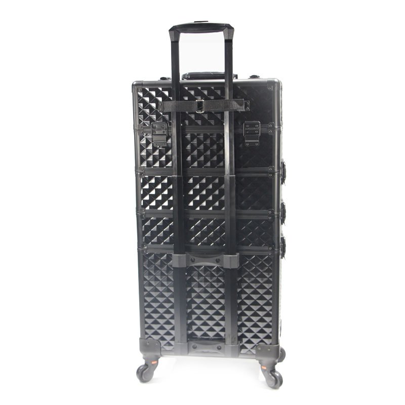Makeup hard case vanity large makeup train case black professional hairdresser carrying case on wheels