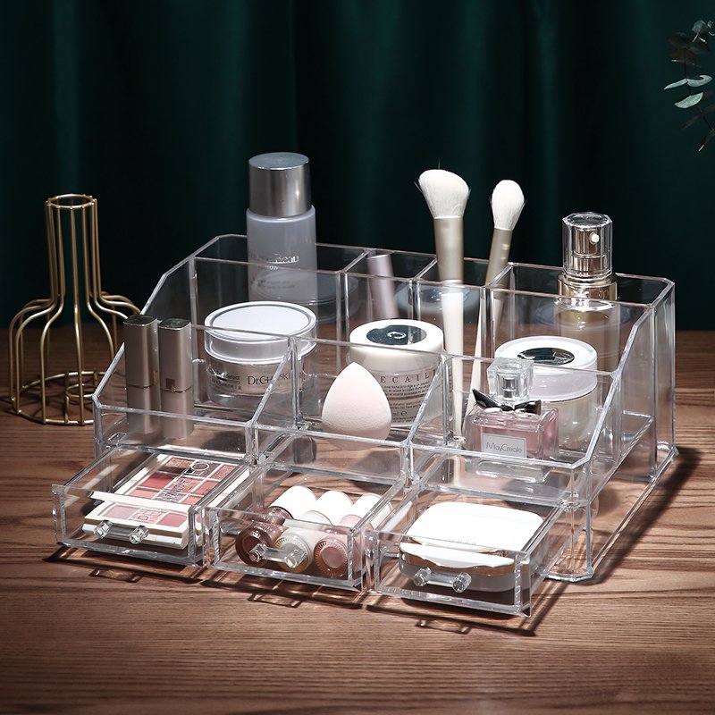 Acrylic makeup organizer for cosmetic case brushes lipstick eyeshadow plastic dresser makeup storage organizer box