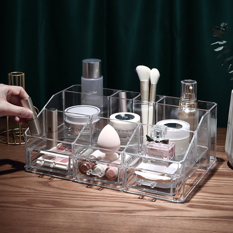 Acrylic makeup organizer for cosmetic case brushes lipstick eyeshadow plastic dresser makeup storage organizer box
