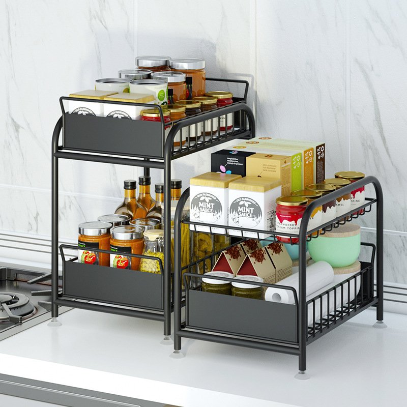 2 Pack Sliding Cabinet Basket Organizers And Storage Under The Sink Organizers And Storage Under Cabinet Spice Storage Pullout