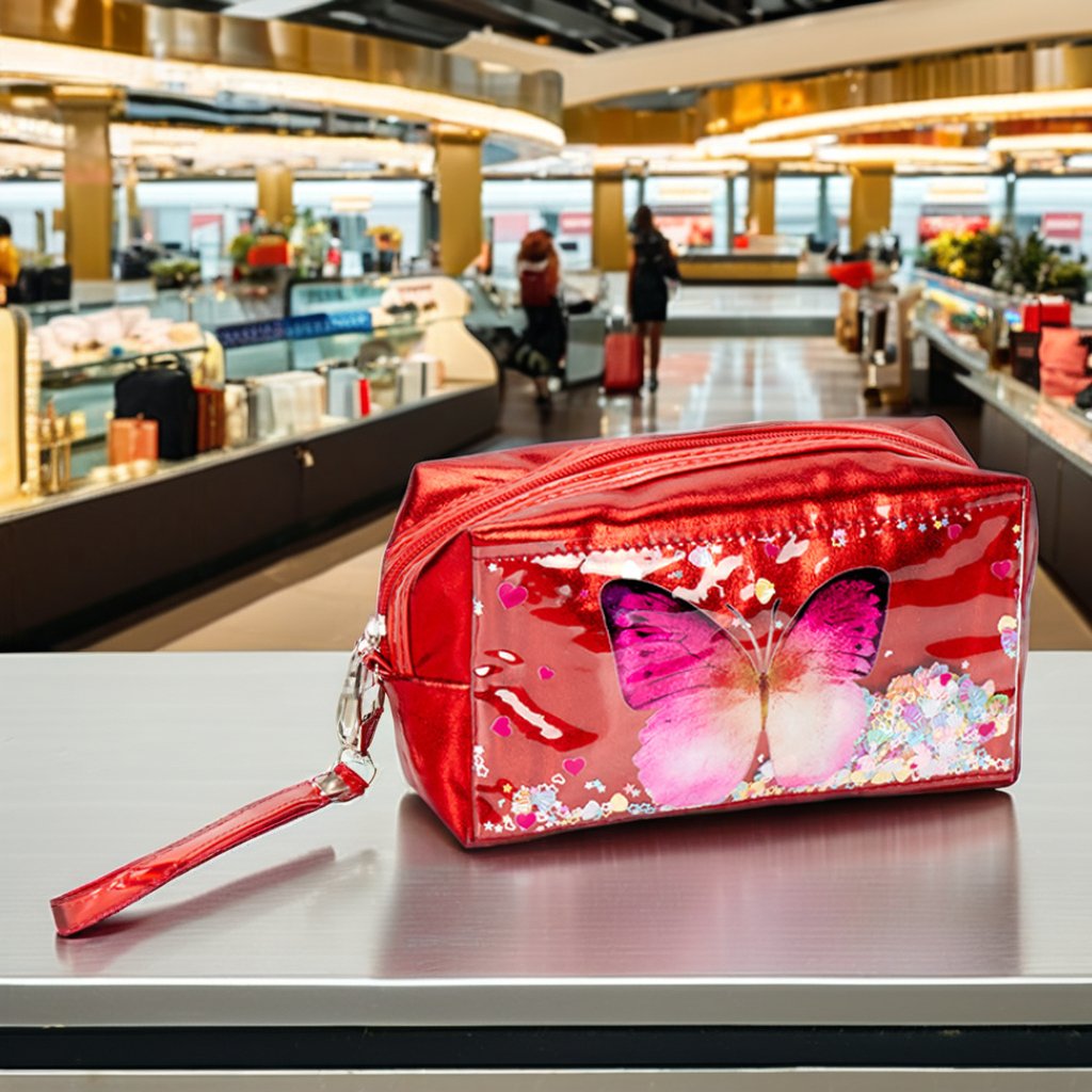 Hot Selling Professional Glitter PU Travel Makeup Bag Custom Fashion Gift Women Zipper Closure Wholesale Butterfly Cosmetic CASE