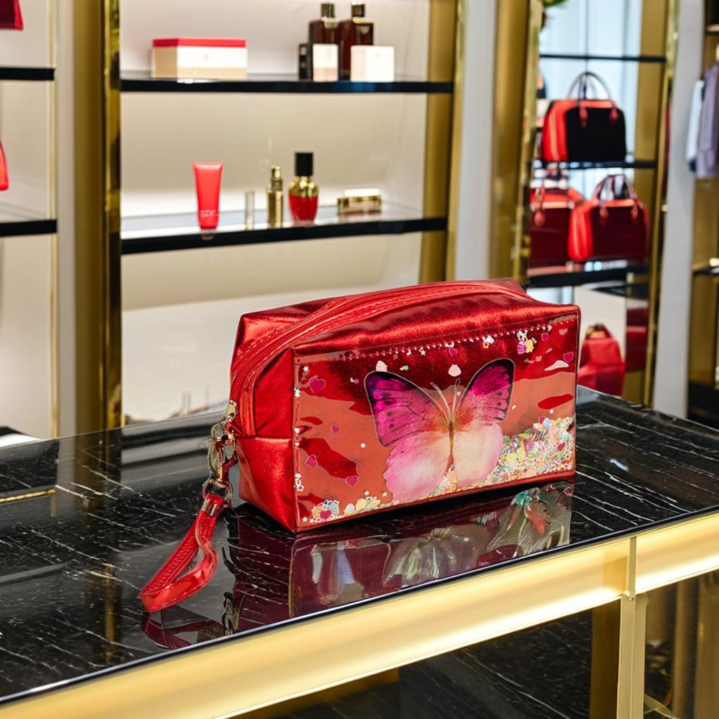 Hot Selling Professional Glitter PU Travel Makeup Bag Custom Fashion Gift Women Zipper Closure Wholesale Butterfly Cosmetic CASE