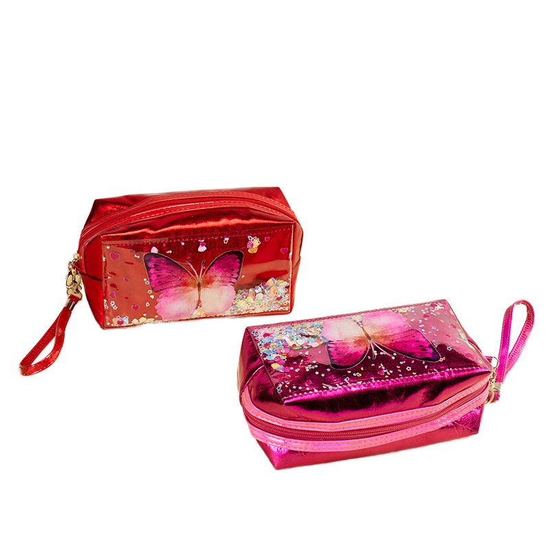 Hot Selling Professional Glitter PU Travel Makeup Bag Custom Fashion Gift Women Zipper Closure Wholesale Butterfly Cosmetic CASE