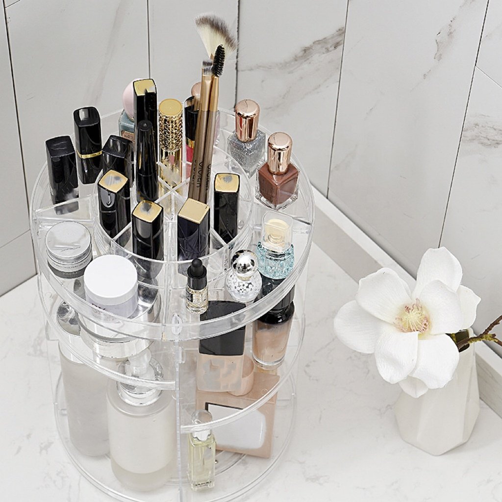 360 Degree Rotating Large Capacity Cosmetic Storage Box 5 Layers Adjustable Shelf Height Makeup Organizer Brush Lipstick Holder