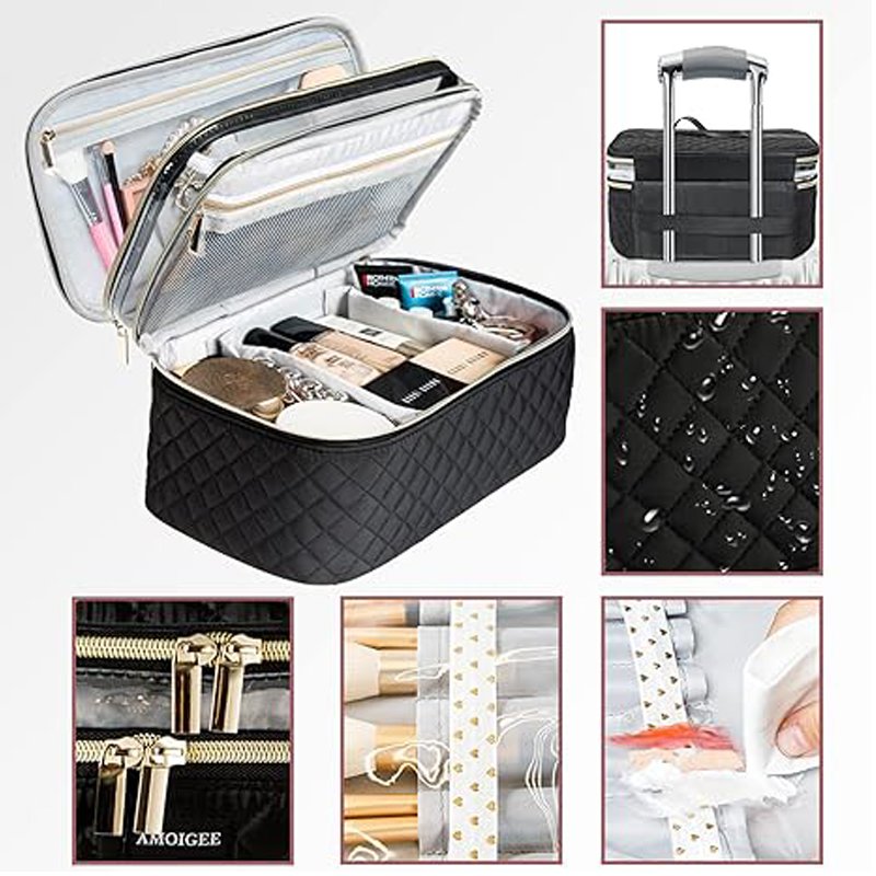 Best-selling black diamond pattern cosmetic bag wholesale large capacity double zipper portable toiletries cosmetic storage bag