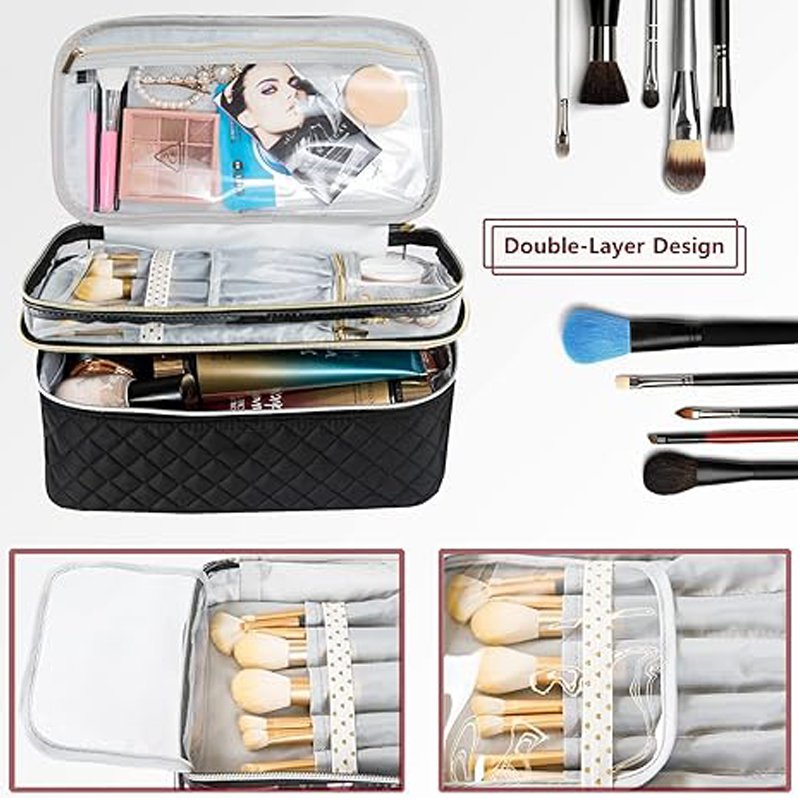 Best-selling black diamond pattern cosmetic bag wholesale large capacity double zipper portable toiletries cosmetic storage bag