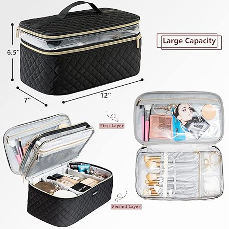 Best-selling black diamond pattern cosmetic bag wholesale large capacity double zipper portable toiletries cosmetic storage bag