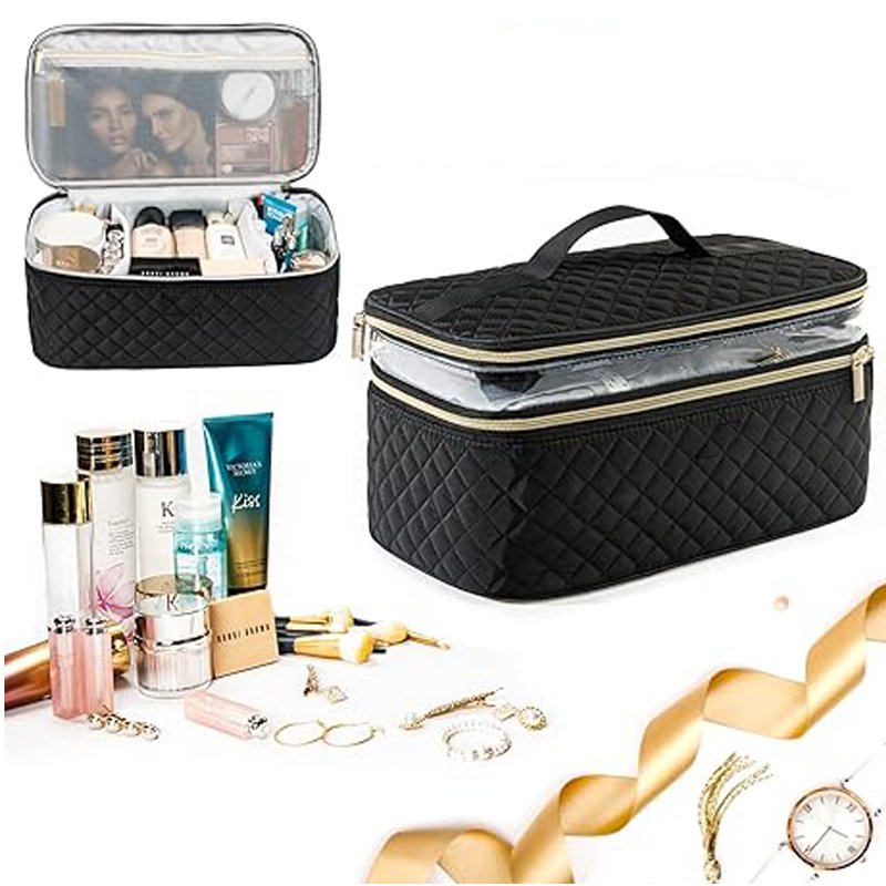 Best-selling black diamond pattern cosmetic bag wholesale large capacity double zipper portable toiletries cosmetic storage bag