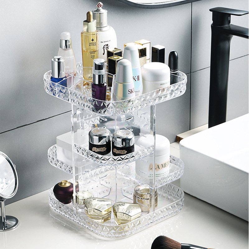 360 Degree Rotating Clear Transparent Acrylic Makeup Stand Cosmetic Storage Box Organizer