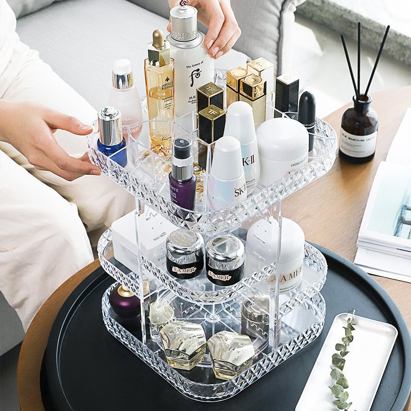 360 Degree Rotating Clear Transparent Acrylic Makeup Stand Cosmetic Storage Box Organizer