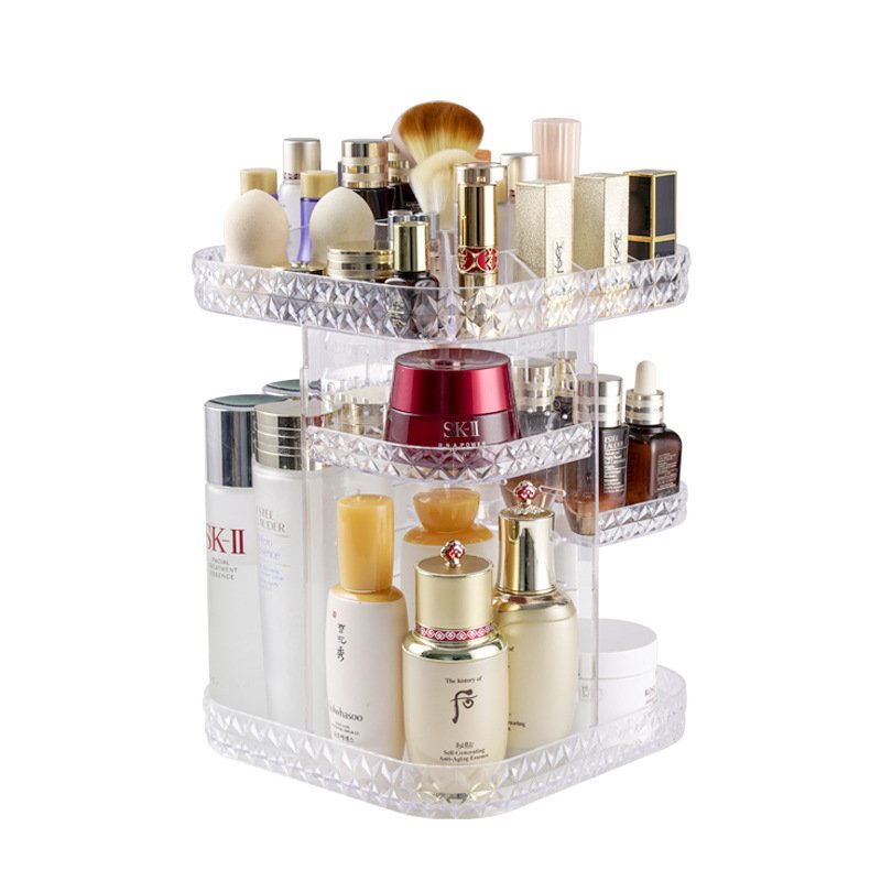 360 Degree Rotating Clear Transparent Acrylic Makeup Stand Cosmetic Storage Box Organizer