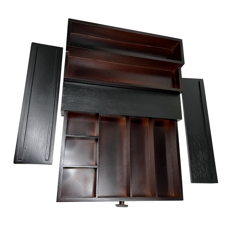 Cologne Organizer 3 Tier Bamboo with Drawer and Hidden Compartment Perfume Display Holder Spices Organizing Storing Brown Black