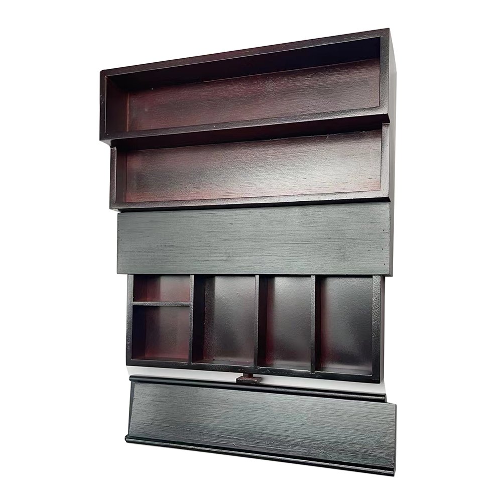 Cologne Organizer 3 Tier Bamboo with Drawer and Hidden Compartment Perfume Display Holder Spices Organizing Storing Brown Black