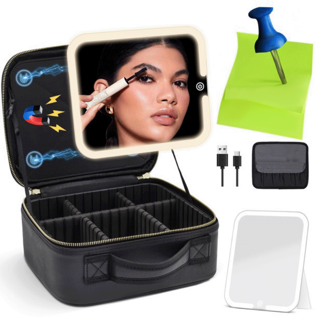 LED Mirror Travel Makeup Organizer with Cosmetic Bag Accessory