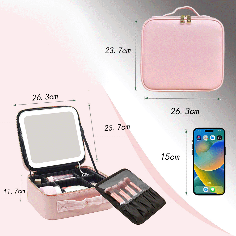 LED Mirror Travel Makeup Organizer with Cosmetic Bag Accessory