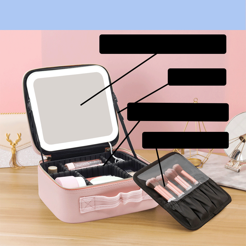 LED Mirror Travel Makeup Organizer with Cosmetic Bag Accessory