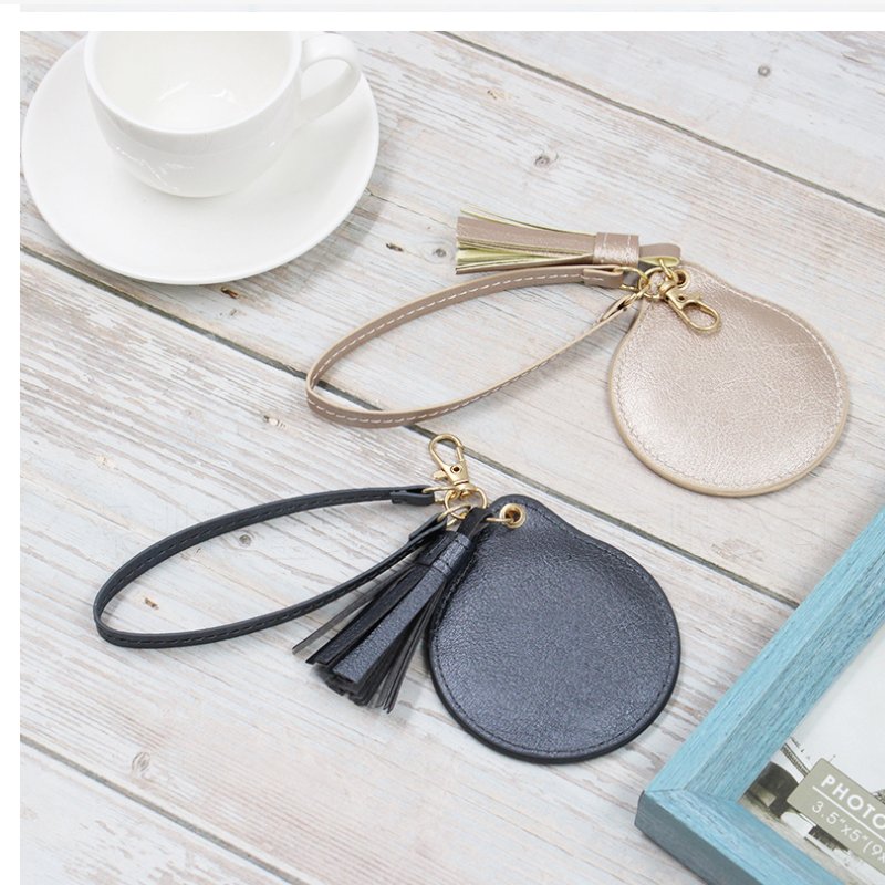 Mini Pu Leather Pocket Makeup Mirror Portable Key Chain Cosmetic Mirror Keychain Mirror Pendant For Women Girl