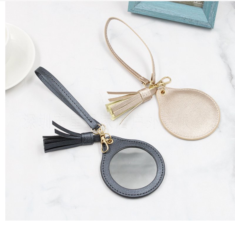 Mini Pu Leather Pocket Makeup Mirror Portable Key Chain Cosmetic Mirror Keychain Mirror Pendant For Women Girl