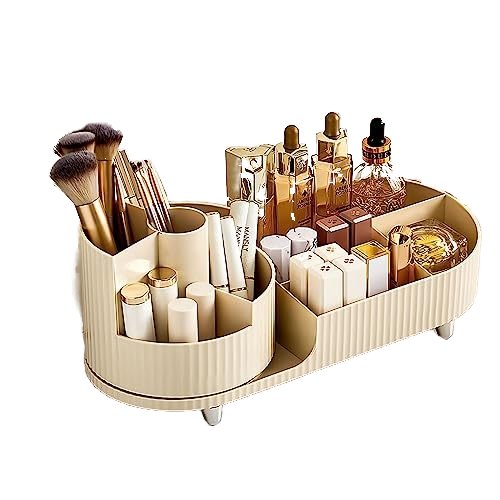 High Quality Rotatable Cosmetic Organizer with Multifunctional Makeup & Skincare Storage Plastic Dresser with Brush Holder