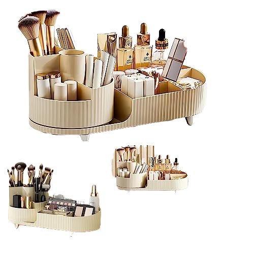 High Quality Rotatable Cosmetic Organizer with Multifunctional Makeup & Skincare Storage Plastic Dresser with Brush Holder