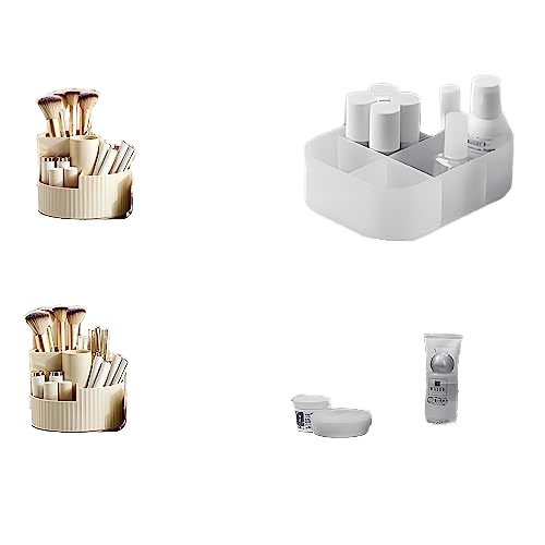 High Quality Rotatable Cosmetic Organizer with Multifunctional Makeup & Skincare Storage Plastic Dresser with Brush Holder