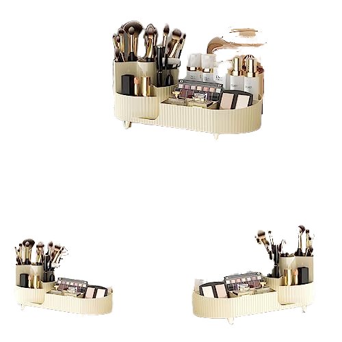 High Quality Rotatable Cosmetic Organizer with Multifunctional Makeup & Skincare Storage Plastic Dresser with Brush Holder