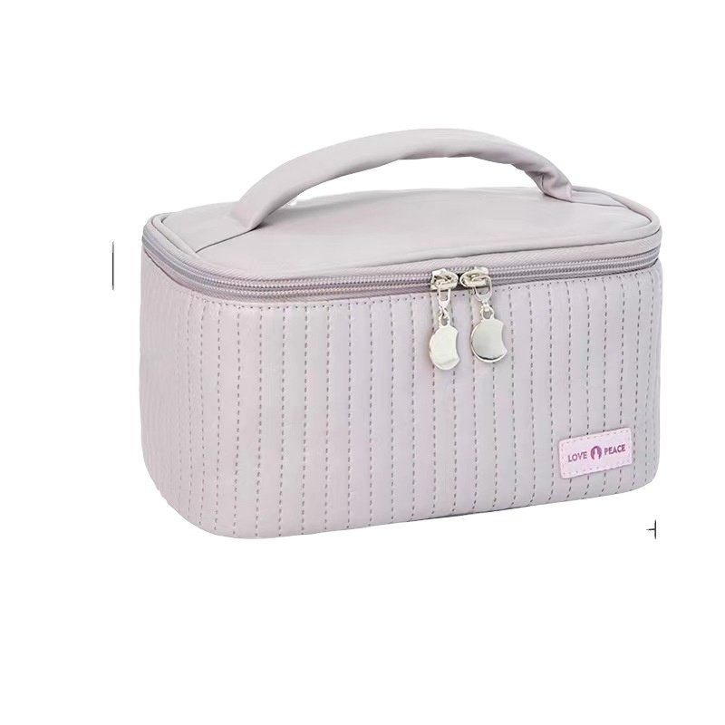 Three-Dimensional Open Cover Makeup Bag Pu Solid Color Portable Waterproof Toiletries Bag High-End Travel Organizing Storage Bag