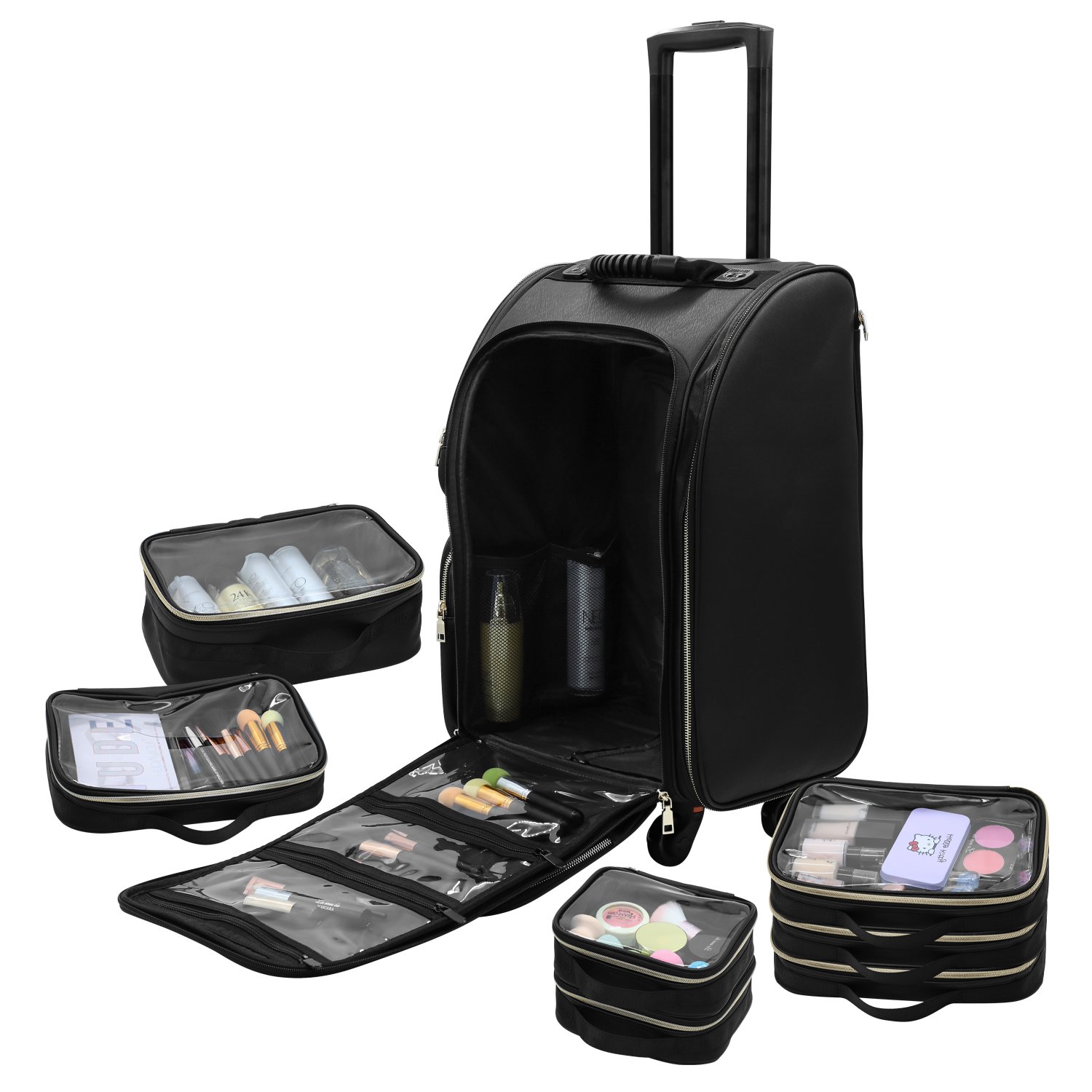 Keyson Hot Sell Professional Makeup Rolling Beauty Cosmetic Trolley Organizer Case Durable Makeup Train Case Professional