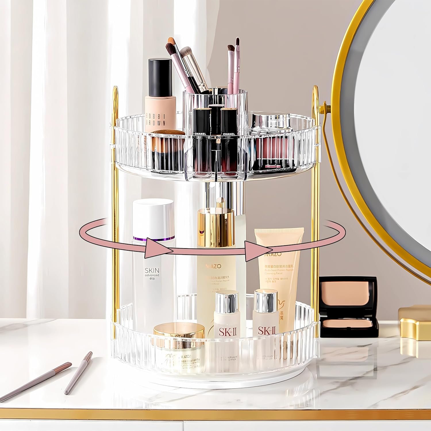 Rotating Makeup Organizer Perfume Organizer for Dresser with Makeup Brush Holder Shelf Cosmetic Storage Box