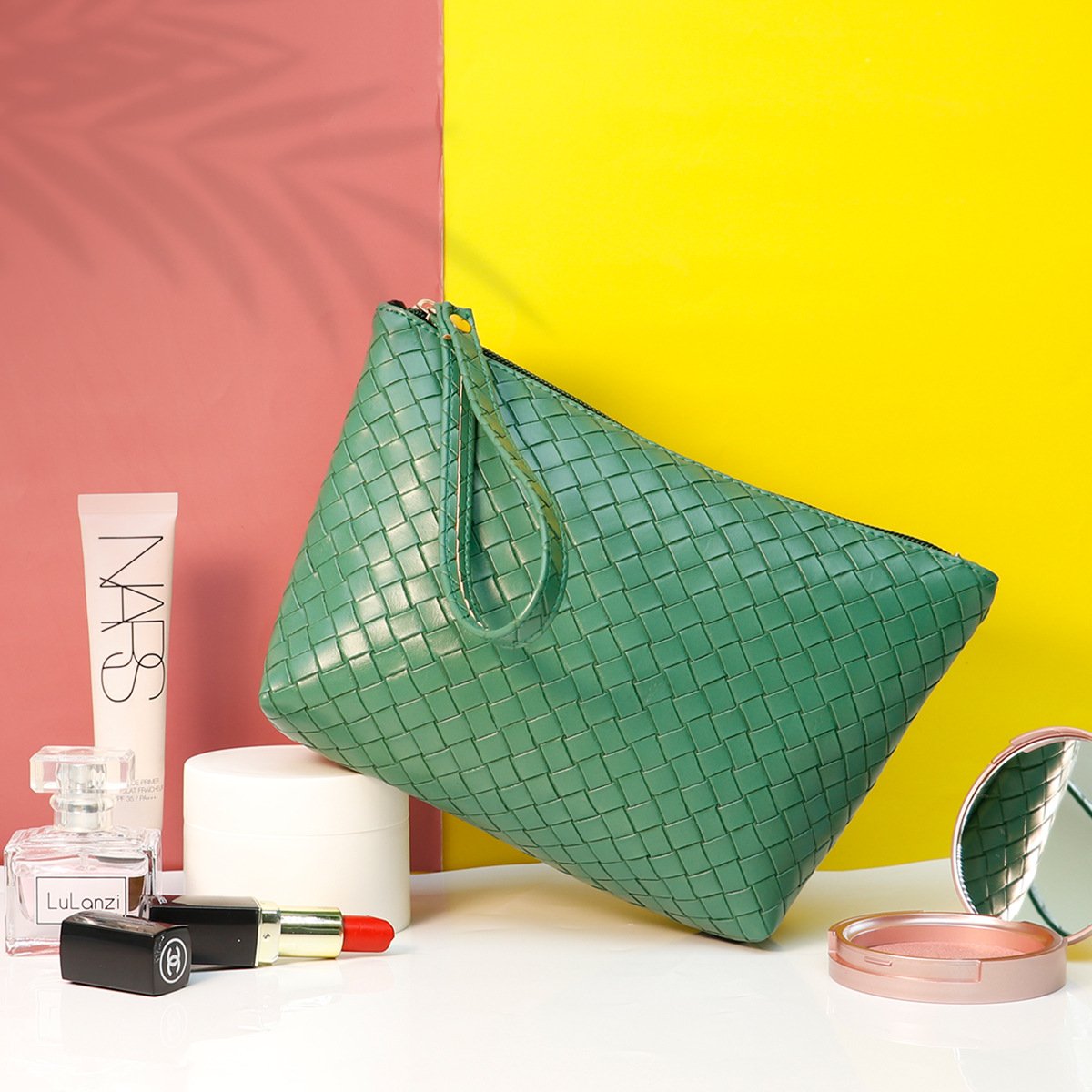 Fudeam Leather Portable Women Cosmetic Bag Multifunction Travel Toiletry Storage Organize Handbag Waterproof Female Makeup Case^