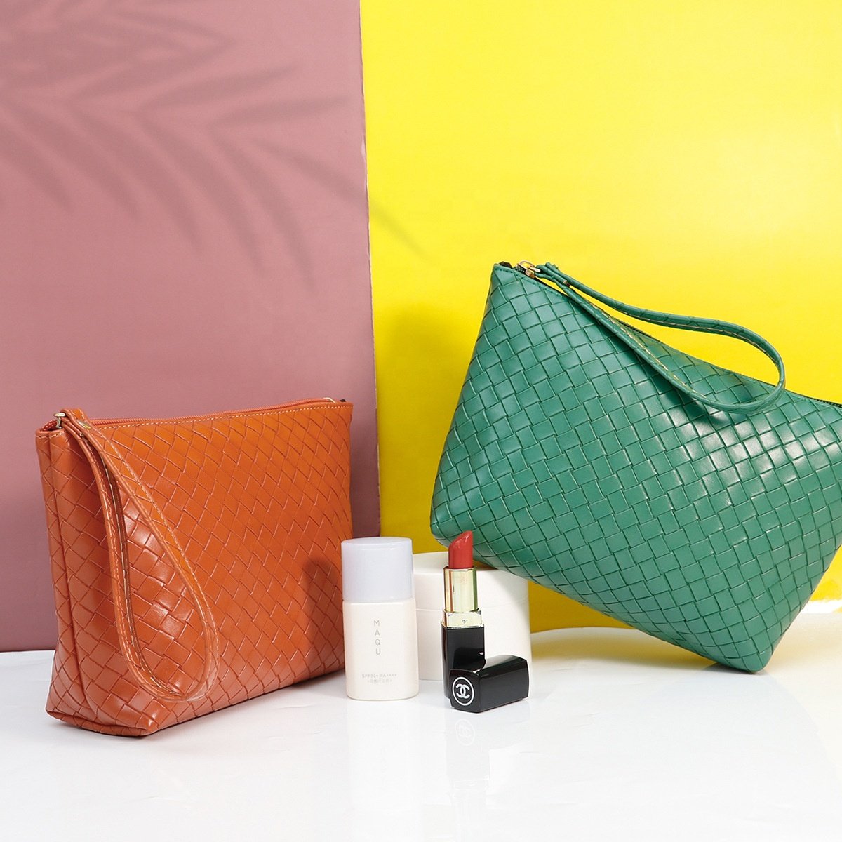 Fudeam Leather Portable Women Cosmetic Bag Multifunction Travel Toiletry Storage Organize Handbag Waterproof Female Makeup Case^