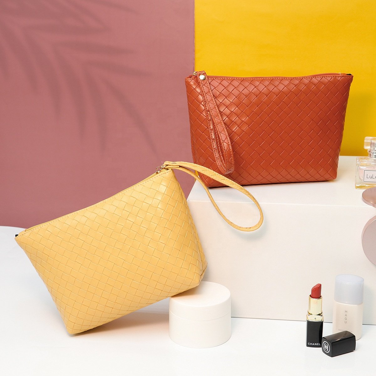 Fudeam Leather Portable Women Cosmetic Bag Multifunction Travel Toiletry Storage Organize Handbag Waterproof Female Makeup Case^