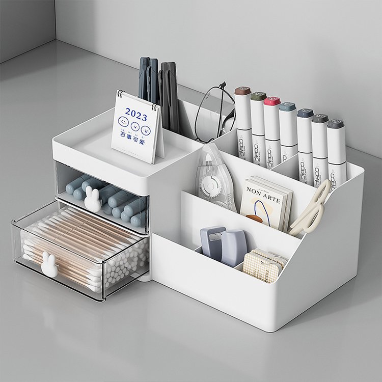 2023 new style multifunctional vanity makeup pencil holder drawer storage case stationery desktop organizer