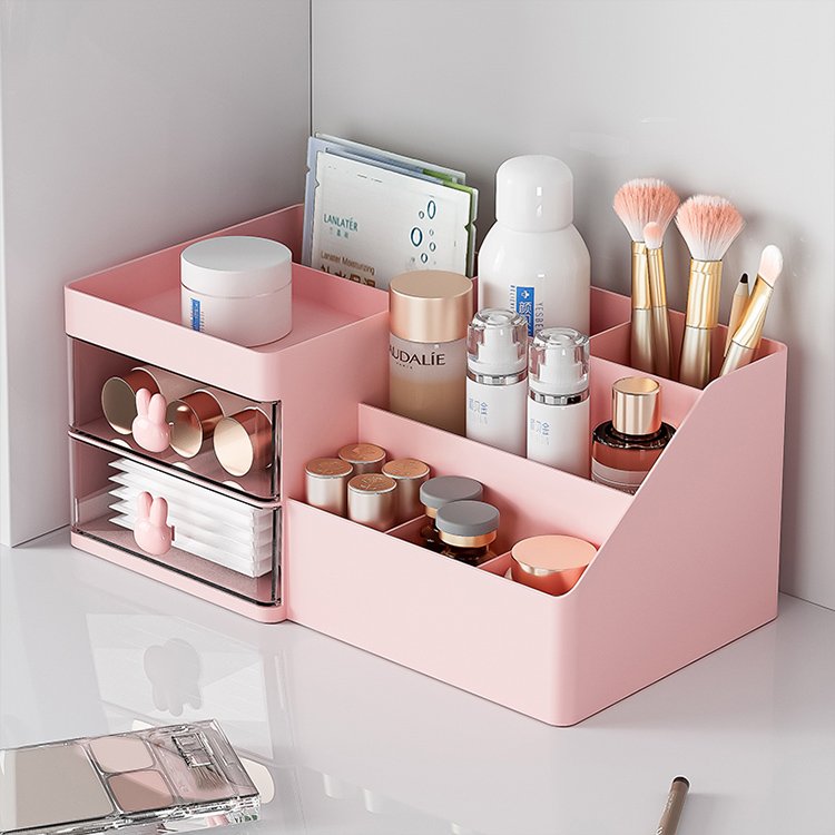 2023 new style multifunctional vanity makeup pencil holder drawer storage case stationery desktop organizer