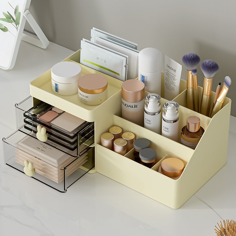 2023 new style multifunctional vanity makeup pencil holder drawer storage case stationery desktop organizer