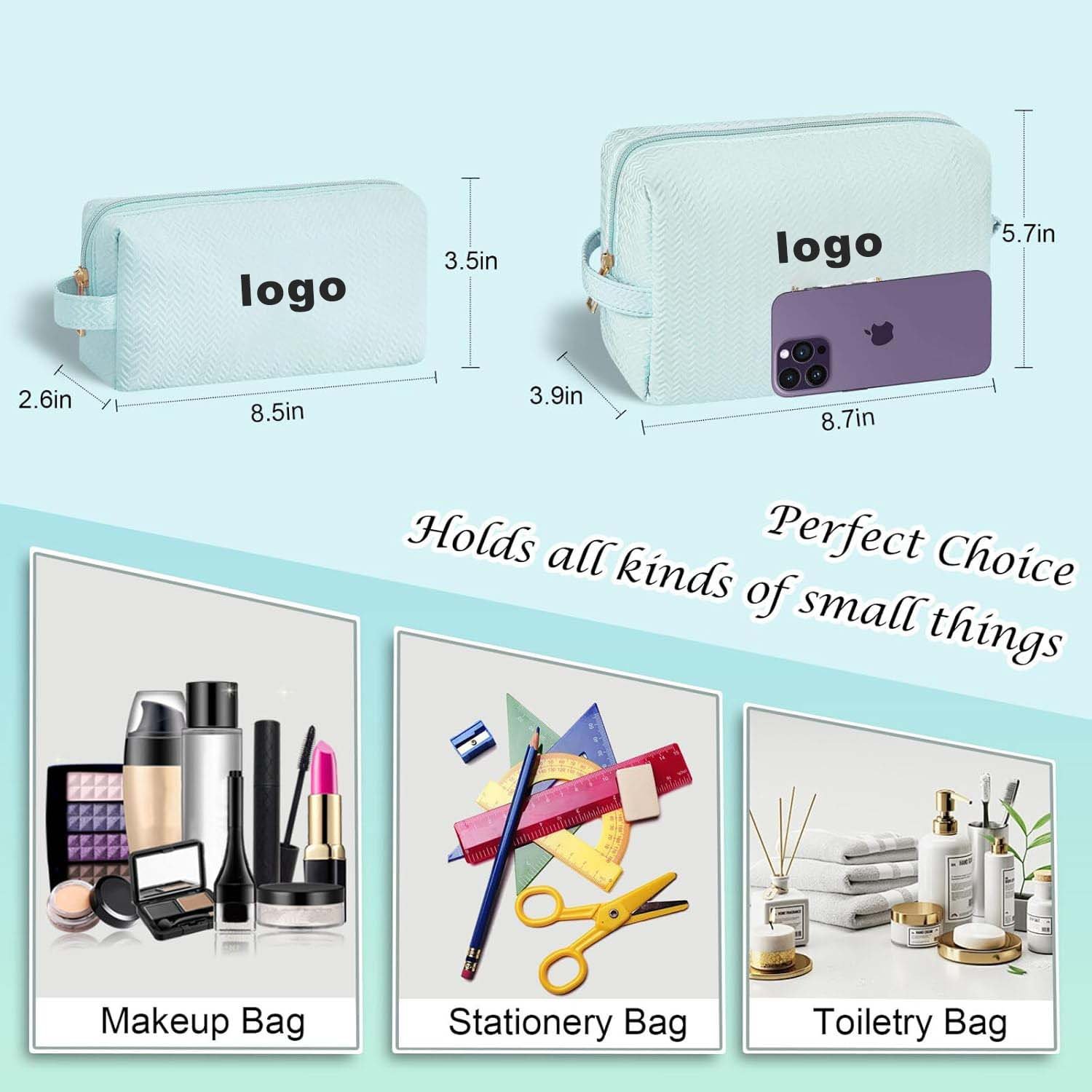Custom Logo Makeup Bag Purse Cute Preppy Cosmetic bag Zipper Pouch Purse Waterproof Portable Travel Toiletry Bag For Women