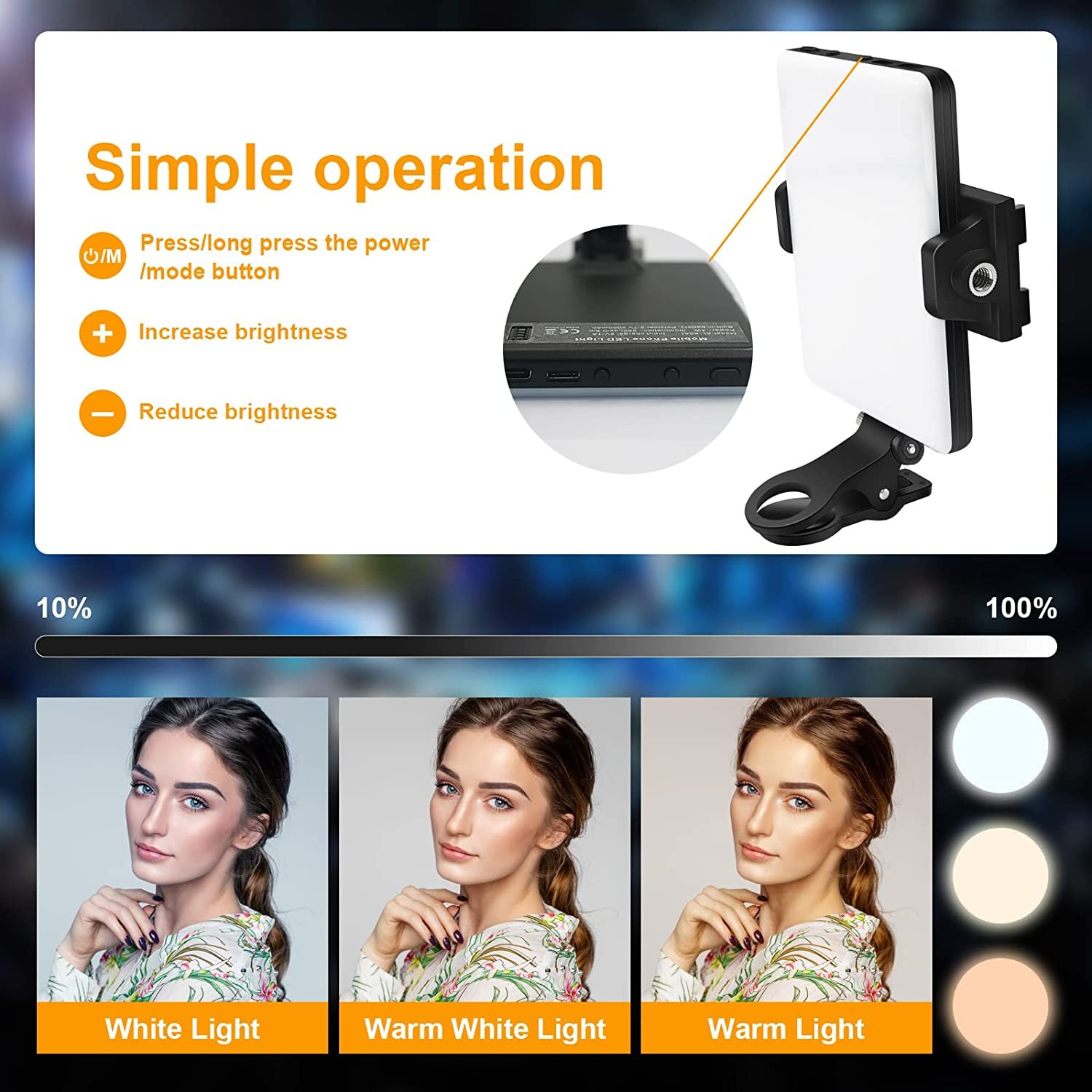 Factory direct sales portable rechargeable clip LED video makeup fill light for live stream smart phone
