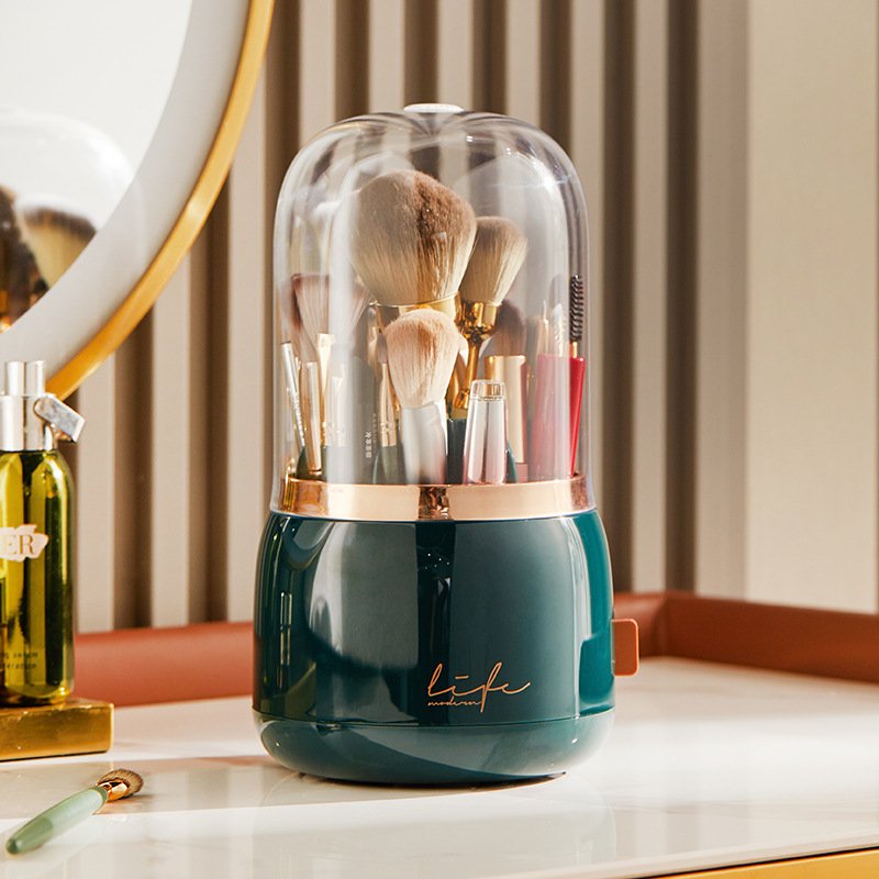 Dustproof Acrylic Clear Transparent Rotation Cosmetic 360 Rotating Makeup Brush Storage Organize Box