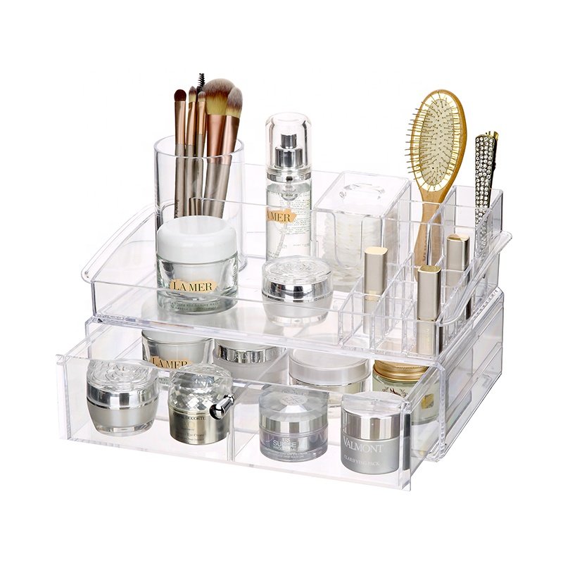 Beauty large PS cosmetics display drawers storage dust-proof transparent plastic makeup organizer for lipsticks brush