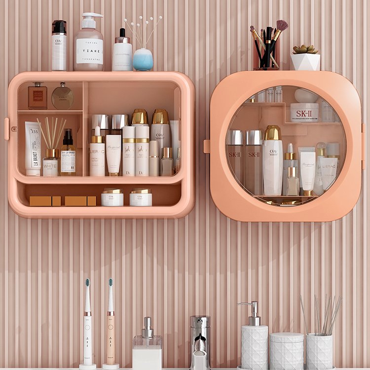 Sesame Drill-free Easy Install Bathroom Makeup Holder Waterproof Wall Hanging Cosmetics Organizer Bathing Products Storage Box