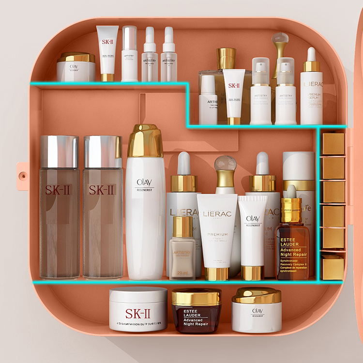 Sesame Drill-free Easy Install Bathroom Makeup Holder Waterproof Wall Hanging Cosmetics Organizer Bathing Products Storage Box