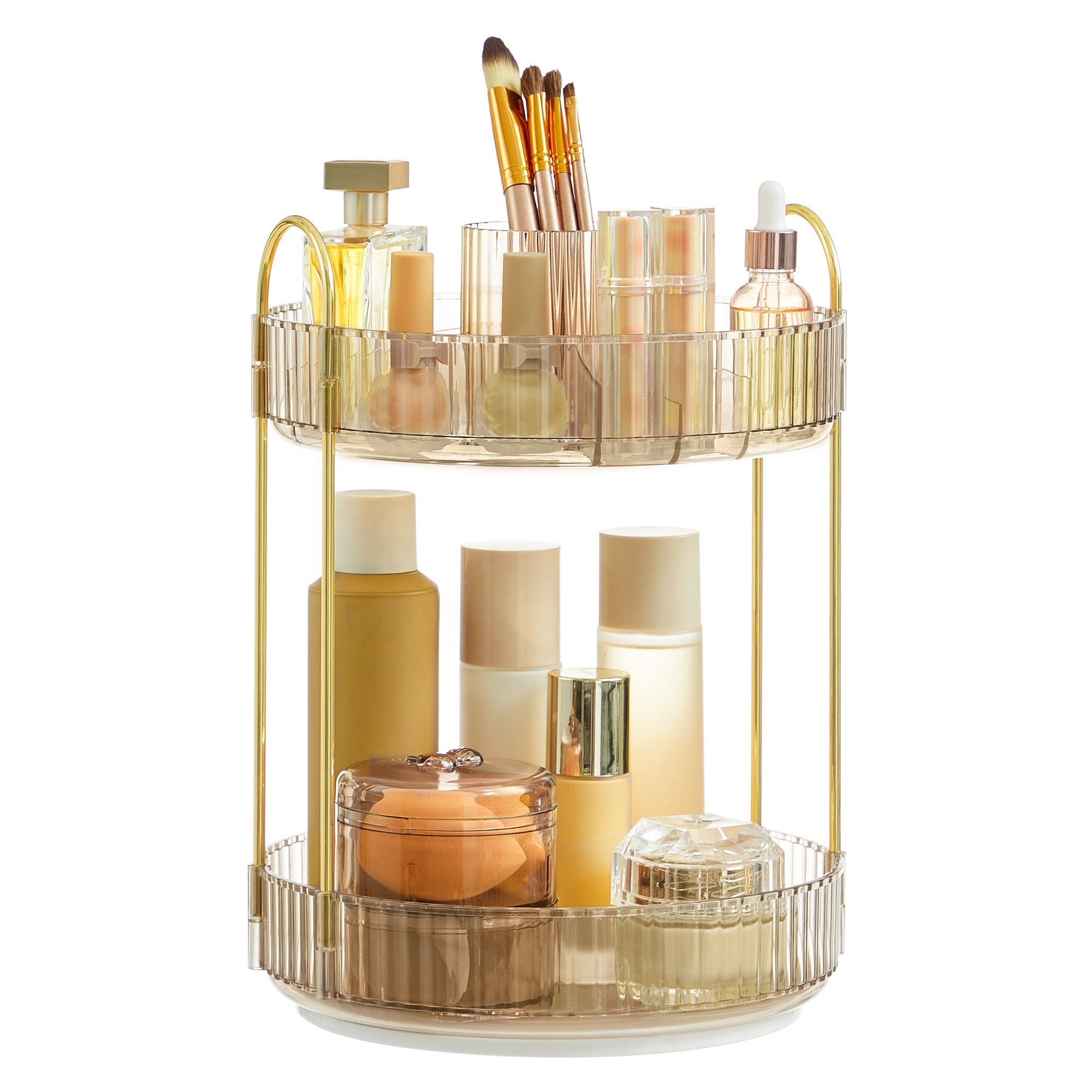 SONGMICS 2 Layers Gold 360 Rotatable Makeup Organiser for Dressing Table Cosmetic Organiser