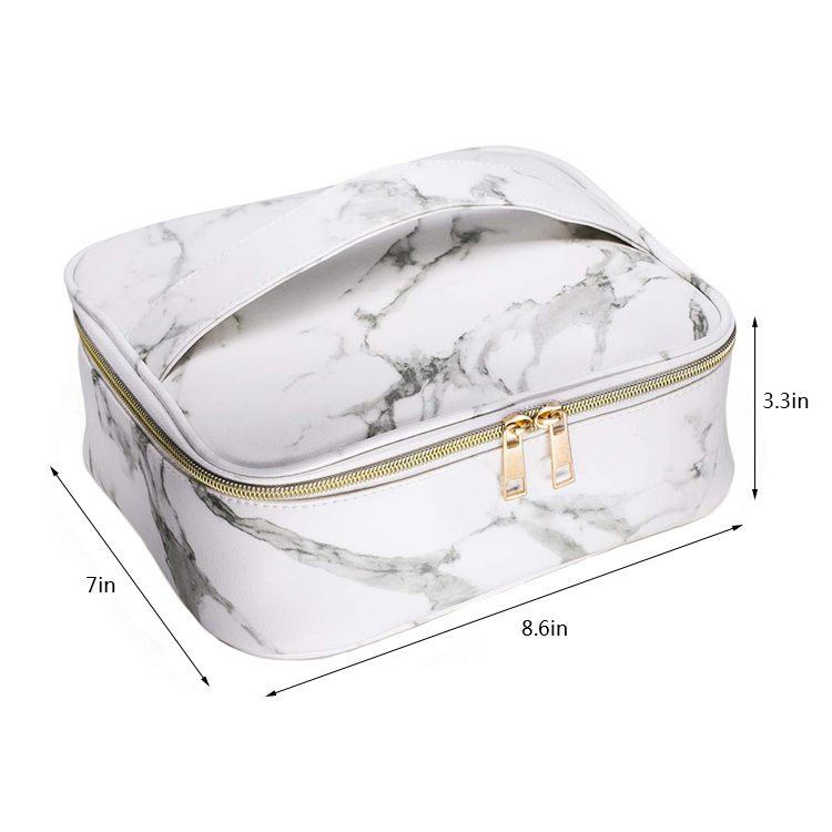 Large Waterproof Marble Makeup Jewelry Organizers And Storage Case White Handle Marble PU Cosmetic Makeup Travel Bag