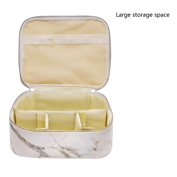 Large Waterproof Marble Makeup Jewelry Organizers And Storage Case White Handle Marble PU Cosmetic Makeup Travel Bag