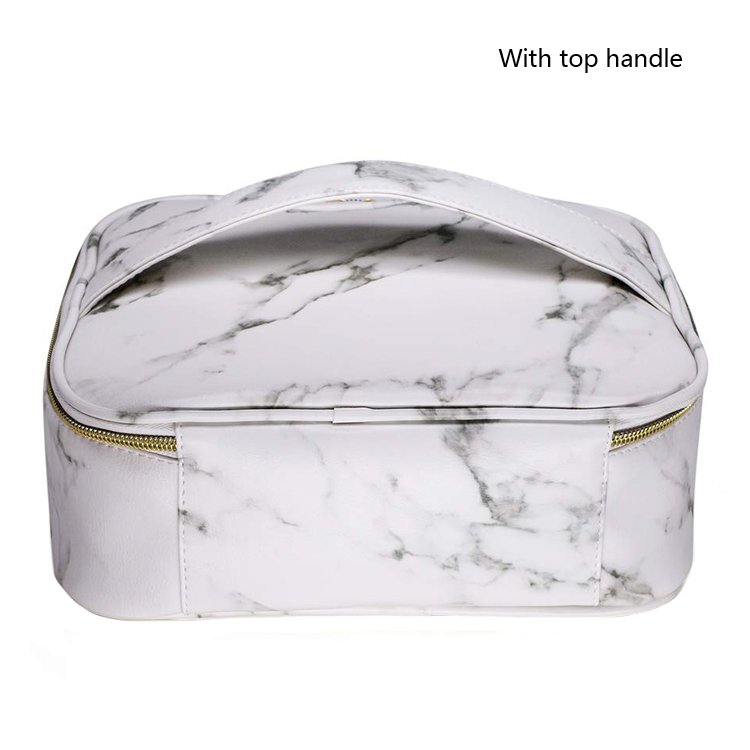 Large Waterproof Marble Makeup Jewelry Organizers And Storage Case White Handle Marble PU Cosmetic Makeup Travel Bag