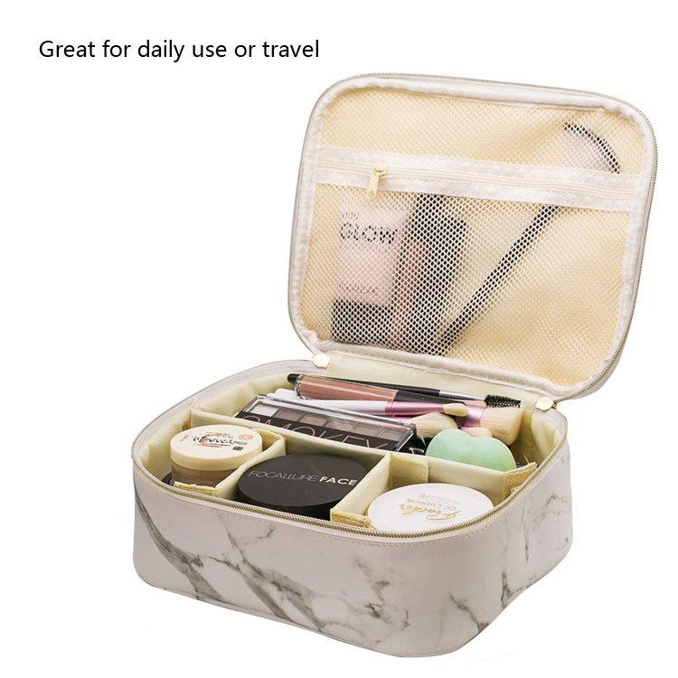 Large Waterproof Marble Makeup Jewelry Organizers And Storage Case White Handle Marble PU Cosmetic Makeup Travel Bag