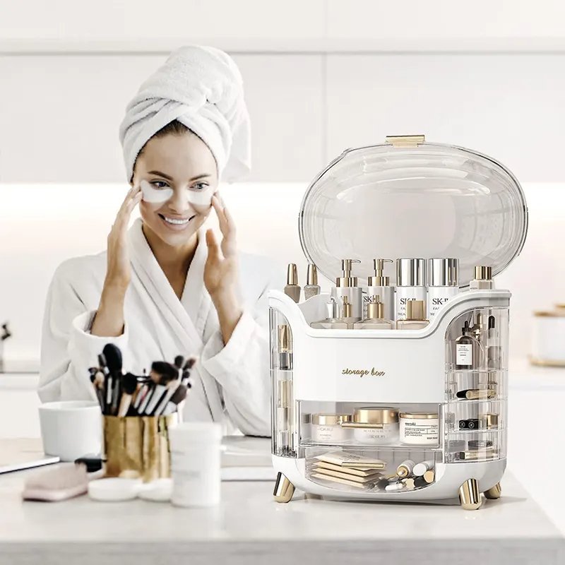 Bathroom Vanity Makeup Organizer Clear 10 Drawer Big Cosmetics Storage Box for Women Plastic Make Up Skincare Display Case