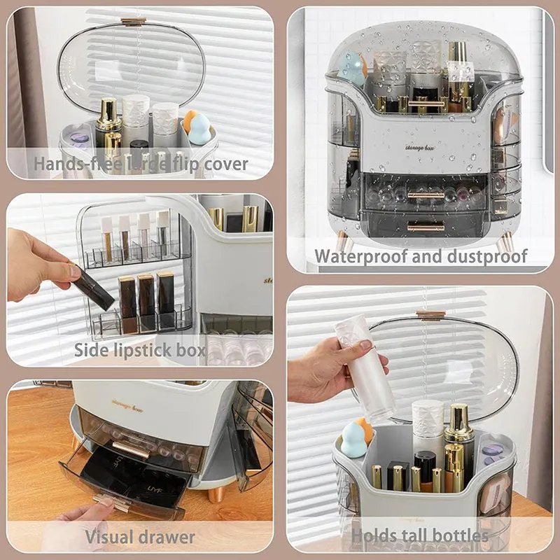 Bathroom Vanity Makeup Organizer Clear 10 Drawer Big Cosmetics Storage Box for Women Plastic Make Up Skincare Display Case