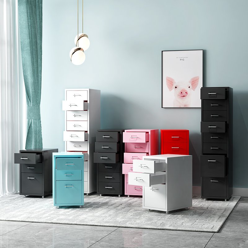 Small Vertical Metal Mobile Multi Drawers Nightstand Movable Storage Cabinet With Drawer
