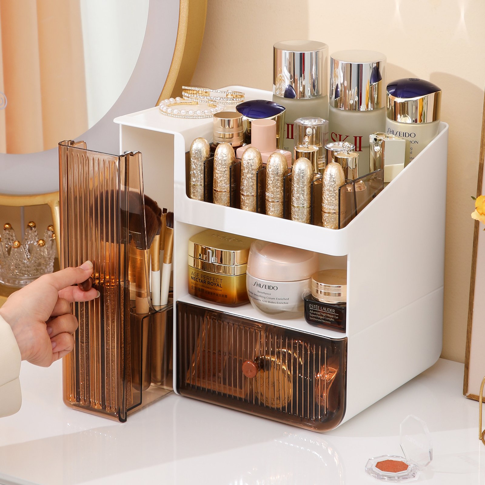 HAIXIN Modern Rectangular Makeup Organizer New Arrival Eco-Friendly PP Plastic Cosmetic Storage Box for Dressing Table